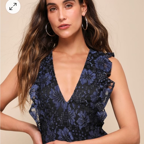 NWT Lulus Navy Blue Floral Molinetto Dress Size Large, Prom Dress, Wedding Guest - Picture 4 of 11